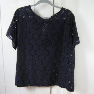 LOFT Navy Floral Lace Blouse